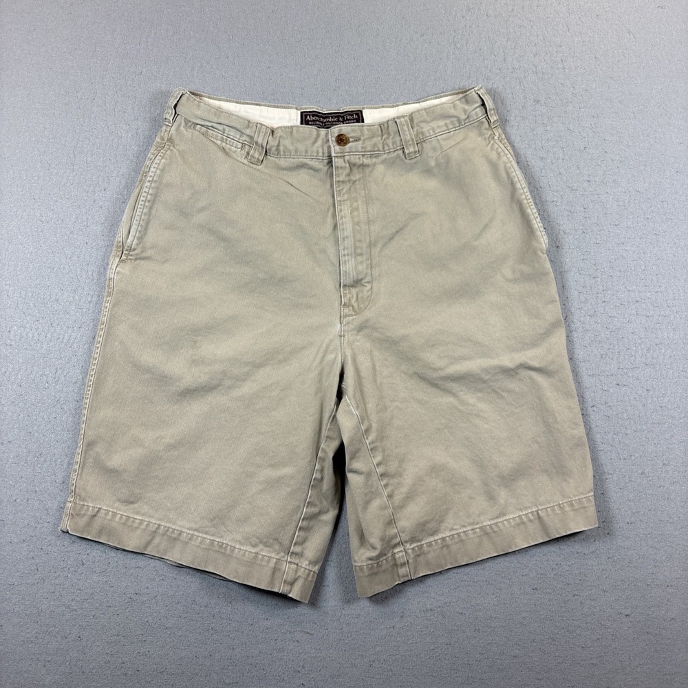 Abercrombie & Fitch Chino Shorts Mens Sz 32 Tan 9" Inseam Pockets Casual Stretch
